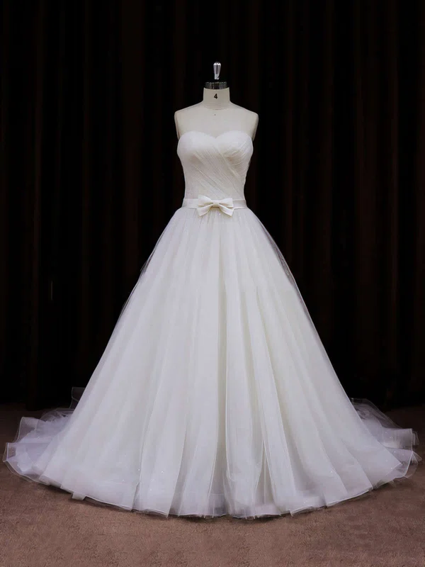 Ball Gown Sweetheart Tulle Chapel Train Wedding Dresses With Bow #Milly00021840