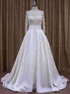Ball Gown Illusion Taffeta Court Train Wedding Dresses With Appliques Lace #Milly00021877