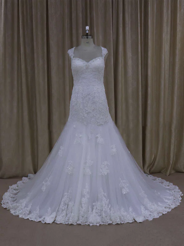 Trumpet/Mermaid Sweetheart Tulle Chapel Train Wedding Dresses With Beading #Milly00021895