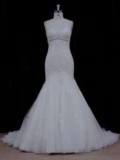 Vintage Ivory Lace Tulle with Beading Sweetheart Trumpet/Mermaid Wedding Dress #Milly00021915