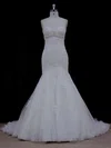 Trumpet/Mermaid Sweetheart Tulle Chapel Train Wedding Dresses With Appliques Lace #Milly00021915