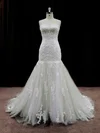 Trumpet/Mermaid Sweetheart Tulle Chapel Train Wedding Dresses With Appliques Lace #Milly00021959