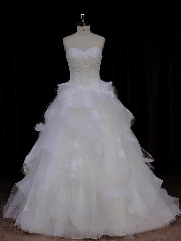 Ball Gown Sweetheart Tulle Court Train Wedding Dresses With Cascading Ruffles #Milly00021988