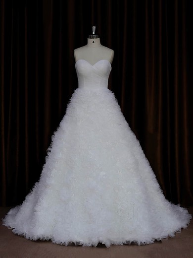 Ivory Sweetheart Ruffles Tulle Court Train New Arrival Wedding Dress #Milly00021989