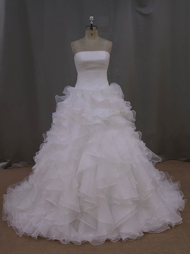 Court Train Ivory Tiered Organza New Arrival Strapless Wedding Dress #Milly00021994