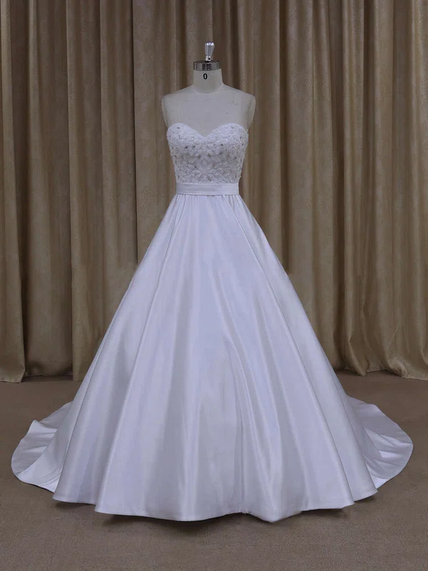 Ball Gown Sweetheart Satin Court Train Wedding Dresses With Beading #Milly00021686