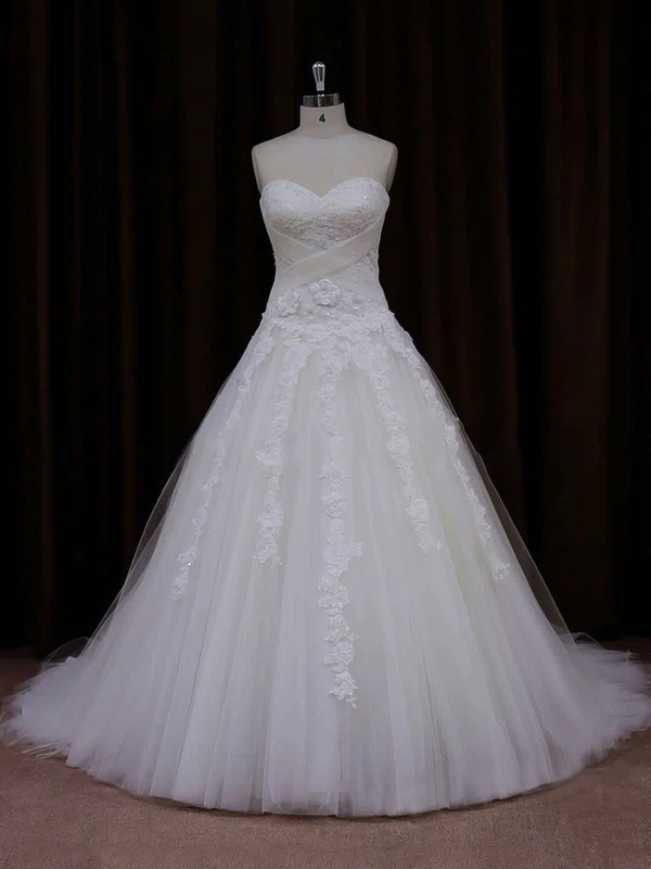 Ball Gown Sweetheart Tulle Sweep Train Wedding Dresses With Appliques Lace #Milly00021772