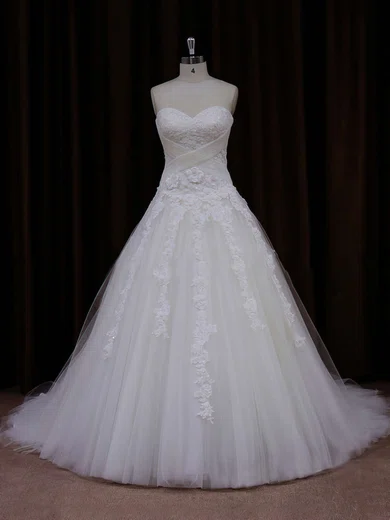 Ball Gown/Princess Sweetheart Tulle Sweep Train Wedding Dresses With Appliques Lace #Milly00021772