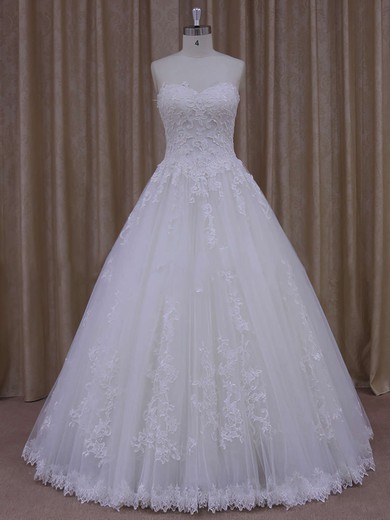 Ball Gown Graceful Tulle Appliques Lace Ivory Floor-length Wedding Dress #Milly00021778