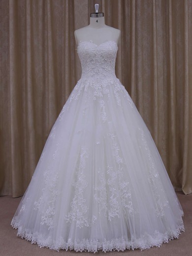 Ball Gown Graceful Tulle Appliques Lace Ivory Floor-length Wedding Dress #Milly00021778