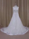 Ball Gown Sweetheart Tulle Court Train Wedding Dresses With Appliques Lace #Milly00021805