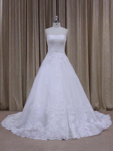 Ball Gown/Princess Straight Tulle Chapel Train Wedding Dresses With Beading #Milly00021808