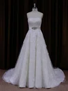 Ball Gown Straight Tulle Court Train Wedding Dresses With Appliques Lace #Milly00021815