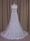 Trumpet/Mermaid Straight Tulle Sweep Train Wedding Dresses With Appliques Lace #Milly00021822