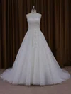 Ball Gown Sweetheart Tulle Court Train Wedding Dresses With Beading #Milly00021829