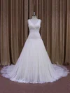 Ball Gown V-neck Tulle Chapel Train Wedding Dresses With Beading #Milly00021831
