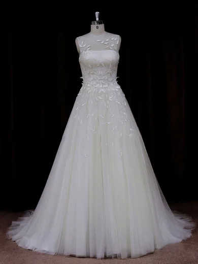 Ball Gown/Princess Illusion Tulle Sweep Train Wedding Dresses With Appliques Lace #Milly00021834