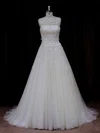 Ball Gown Illusion Tulle Sweep Train Wedding Dresses With Appliques Lace #Milly00021834