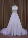 Ball Gown Illusion Chiffon Chapel Train Wedding Dresses With Beading #Milly00021871