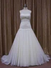 Trumpet/Mermaid Sweetheart Tulle Court Train Wedding Dresses With Appliques Lace #Milly00021873