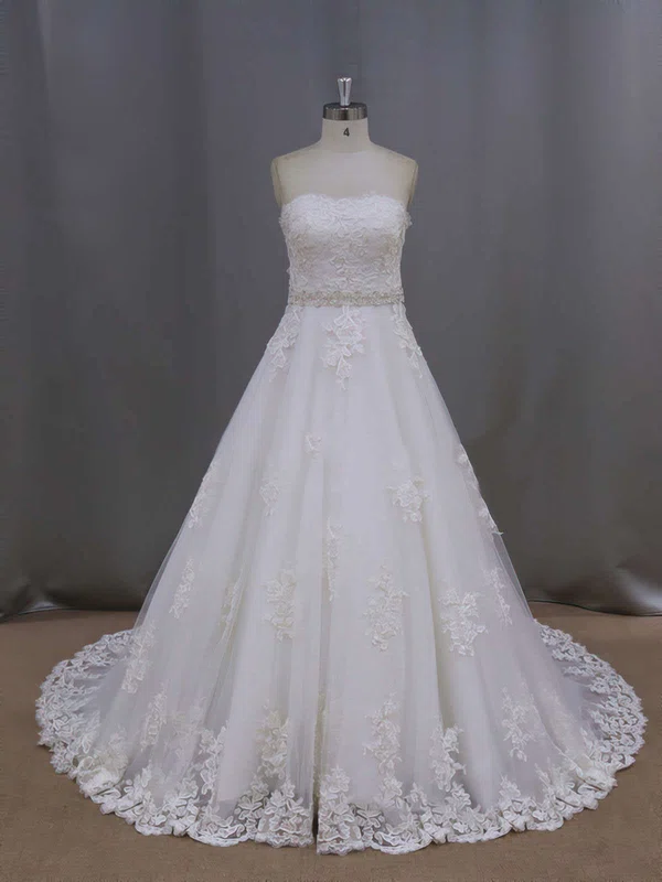 Ball Gown Sweetheart Tulle Court Train Wedding Dresses With Beading #Milly00021886
