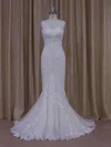 Trumpet/Mermaid V-neck Tulle Court Train Wedding Dresses With Appliques Lace #Milly00021912