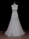 Trumpet/Mermaid Illusion Tulle Sweep Train Wedding Dresses With Appliques Lace #Milly00021924