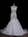 Vintage Sweetheart Ivory Satin Tulle Appliques Lace Trumpet/Mermaid Wedding Dresses #Milly00021935