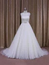 Ball Gown One Shoulder Tulle Court Train Wedding Dresses With Appliques Lace #Milly00021956