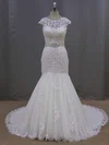 Trumpet/Mermaid Illusion Tulle Court Train Wedding Dresses With Beading #Milly00021962