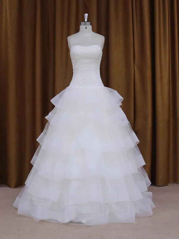 Ball Gown Sweetheart Tulle Floor-length Wedding Dresses With Appliques Lace #Milly00021980