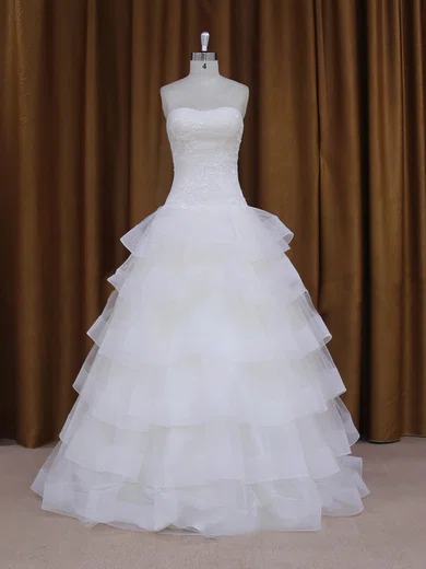 Ball Gown/Princess Sweetheart Tulle Floor-length Wedding Dresses With Appliques Lace #Milly00021980