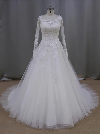 Ball Gown/Princess Illusion Tulle Sweep Train Wedding Dresses With Beading #Milly00021996