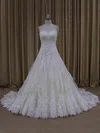Ball Gown Sweetheart Tulle Chapel Train Wedding Dresses With Appliques Lace #Milly00022000
