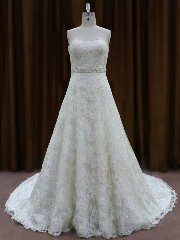 Ball Gown Sweetheart Lace Sweep Train Wedding Dresses With Beading #Milly00022002