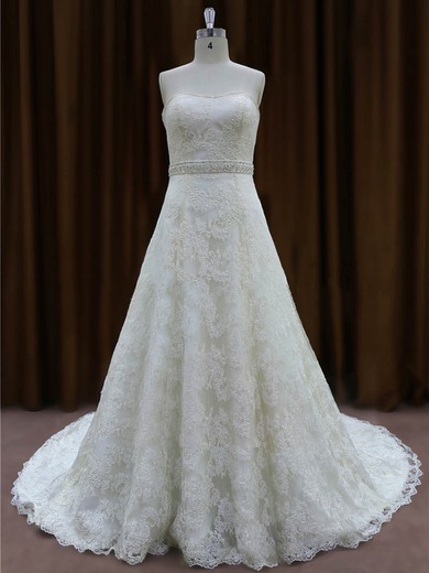 Ivory Lace Chapel Train Beading Sweetheart Classic Wedding Dress #Milly00022002