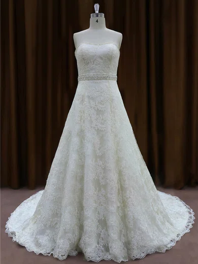 Ball Gown/Princess Sweetheart Lace Sweep Train Wedding Dresses With Beading #Milly00022002