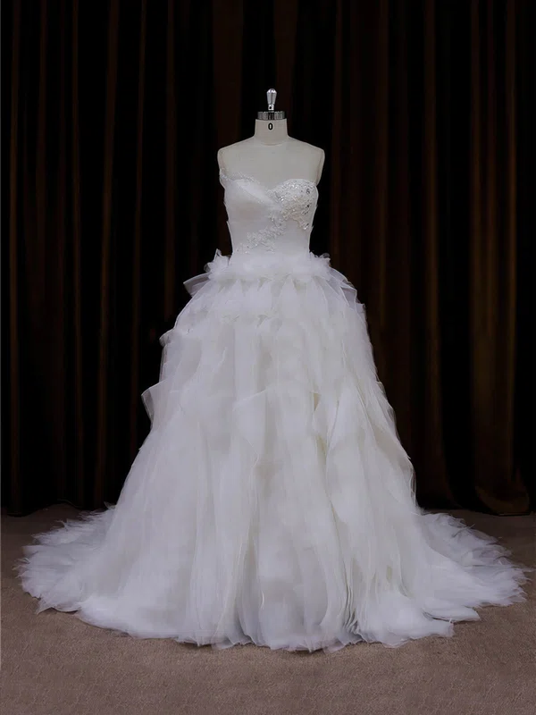 Ball Gown Sweetheart Tulle Court Train Wedding Dresses With Cascading Ruffles #Milly00022003