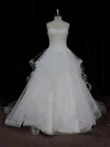 Ball Gown Sweetheart Tulle Court Train Wedding Dresses With Cascading Ruffles #Milly00022005