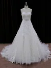 Ball Gown Sweetheart Tulle Chapel Train Wedding Dresses With Appliques Lace #Milly00022007