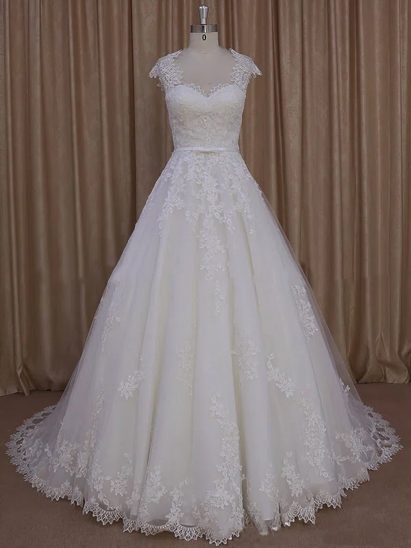 Ball Gown Sweetheart Tulle Court Train Wedding Dresses With Sashes / Ribbons #Milly00022010