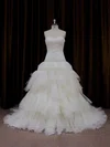 Ball Gown Sweetheart Tulle Chapel Train Wedding Dresses With Tiered #Milly00022011