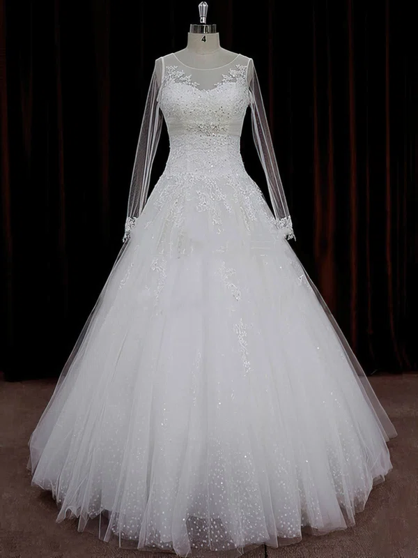 Ball Gown Illusion Tulle Sweep Train Wedding Dresses With Beading #Milly00022018