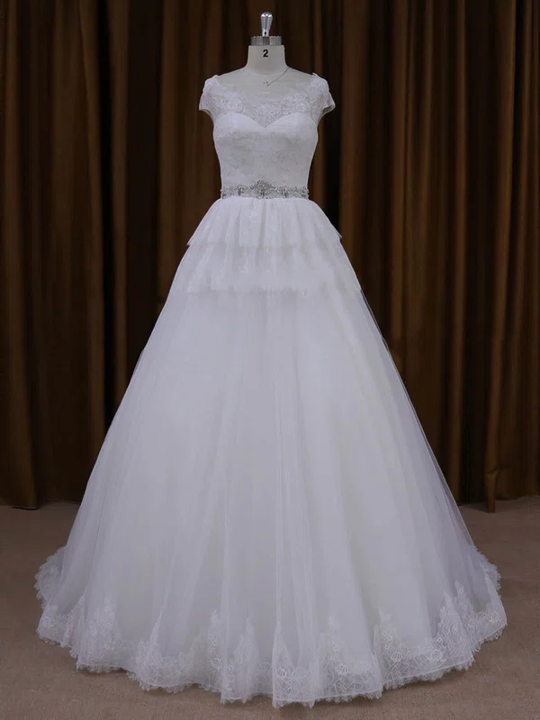 Ball Gown Illusion Tulle Sweep Train Wedding Dresses With Tiered #Milly00022025