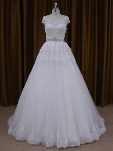 Ball Gown/Princess Illusion Tulle Sweep Train Wedding Dresses With Tiered #Milly00022025