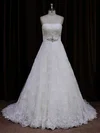 Ball Gown Straight Lace Sweep Train Wedding Dresses With Sashes / Ribbons #Milly00022032