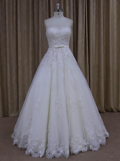 Ball Gown Sweetheart Tulle Floor-length Wedding Dresses With Appliques Lace #Milly00022045