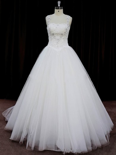 Ball Gown Sweetheart Tulle Court Train Wedding Dresses With Beading #Milly00022058