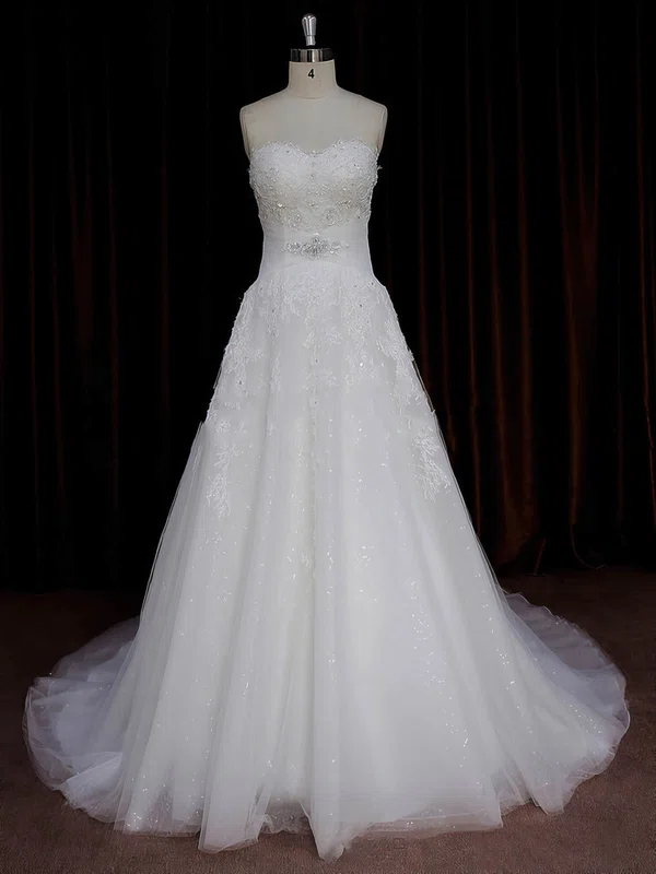 Ball Gown Sweetheart Tulle Court Train Wedding Dresses With Appliques Lace #Milly00022059
