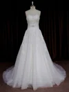 Ball Gown Sweetheart Tulle Court Train Wedding Dresses With Appliques Lace #Milly00022059